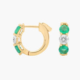 Serenia Lab Diamond and Lab Emerald Front Facing Huggie Earrings